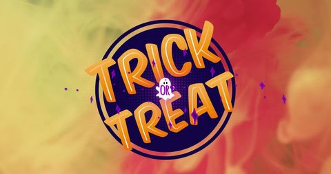 Vibrant trick or treat halloween theme with ghost and smoke