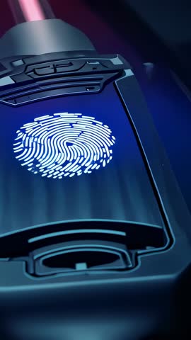 Panning over glossy fingerprint sensor module in vertical studio video for biometric demo marketing