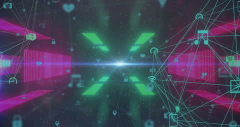 Futuristic Digital Network with Virtual Connections and Icons