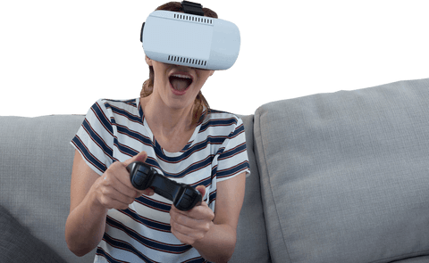 transparent background mid adult woman gaming with vr headset - Download Free Stock Videos Pikwizard.com
