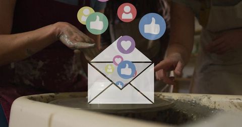 Pottery class connection with social media icons