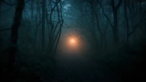 Melancholic Wanderlust: Illuminated Twilight Forest Path