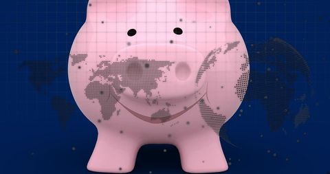 Piggy Bank Merged with World Map Symbolizing Global Finance - Download Free Stock Images Pikwizard.com