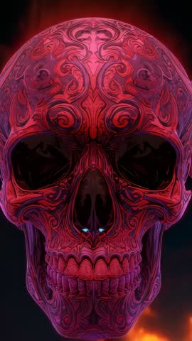 Ornate Red Skull Revealing Filigree with Ember Swirl Gothic Mystical Vertical Video