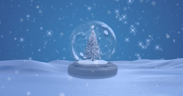 Christmas Tree in Snowglobe Amidst Falling Snowflakes - Download Free Stock Images Pikwizard.com