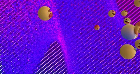 Colorful Emojis Floating on Vibrant Purple and Blue Abstract Background