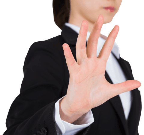 Asian Businesswoman Reaching for Virtual Interface on Transparent Background