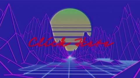 Retro Futuristic Click Here Text with Digital Landscape