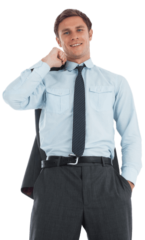 Confident Businessman with Jacket in Relaxed Pose Transparent Background