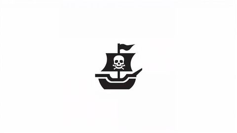 Minimalist pirate ship icon with skull emblem