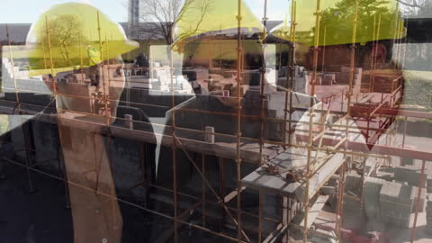 Animation Overlay of Busy Construction Site with Caucasian Engineers