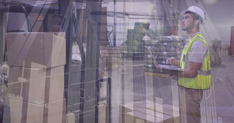 Logistics expert analyzing warehouse operations and data