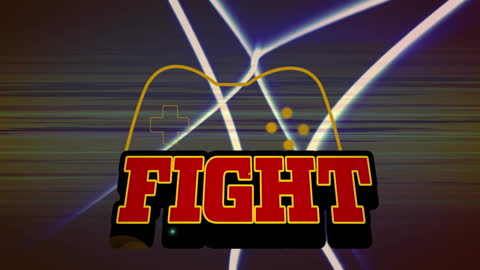 Fight Text with Gamepad Icon on Digital Background