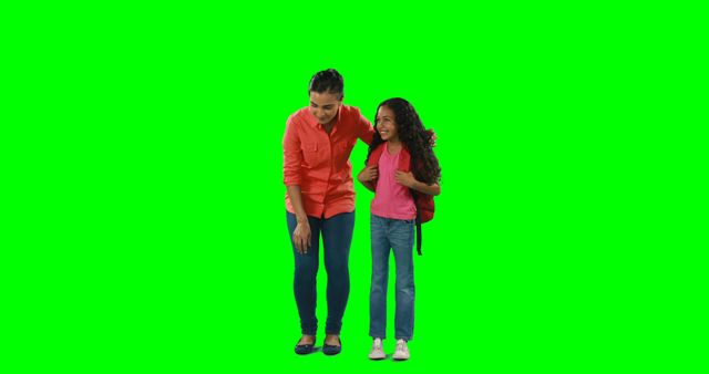 Woman with Child Carrying Backpack Smiling Together on Green Screen - Download Free Stock Images Pikwizard.com
