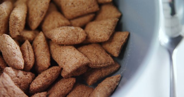 Close-Up of Chocolate Flavored Cereal Pieces in a White Bowl - Download Free Stock Images Pikwizard.com