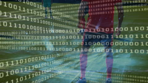 Binary Code Overlaying Football Players on Field
