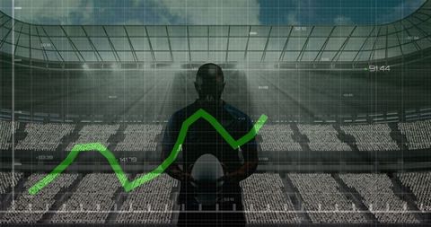 Rugby Player Overlaid With Financial Growth Charts in Stadium