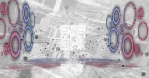 Futuristic qr code with glowing rings and radiating lines