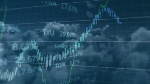 Rising and Falling Digital Chart in Cloudy Background