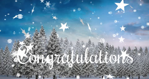 Festive Congratulations Over Snowy Winter Forest