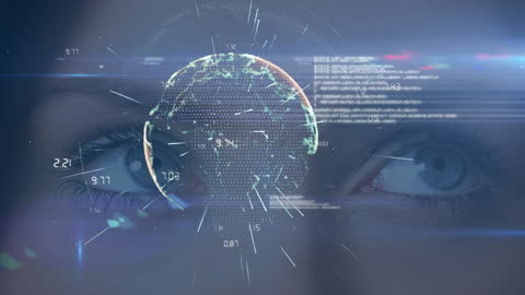 Futuristic Technology Interface over Woman's Face with Digital Globe