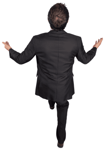 Transparent Businessman Posing Boldly with Outstretched Arms