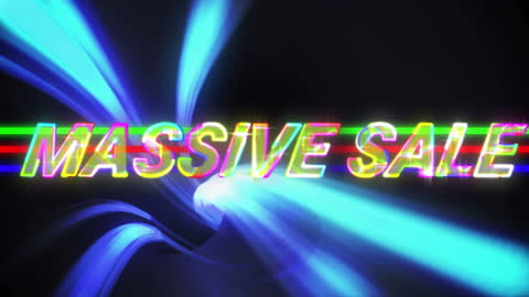 Massive Sale Text with Dynamic Blue Light Trails