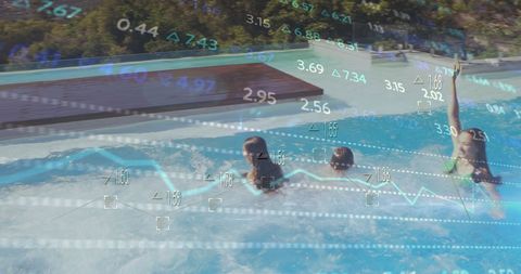 Diverse Friends Swimming with Projected Stock Market Data