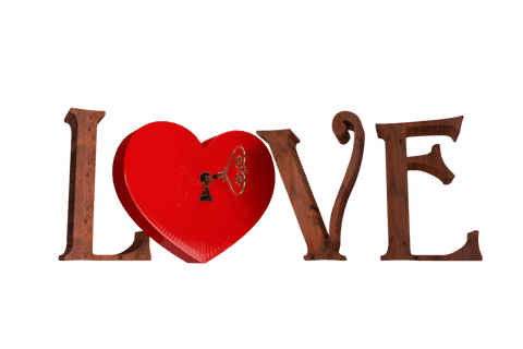 Transparent Love Text Design with Heart Decor