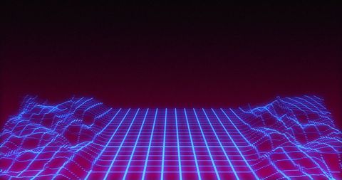Retro Futuristic Glowing Digital Grid Landscape