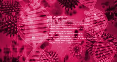 DNA Strands and Virus Cells Overlay with Tech Interface