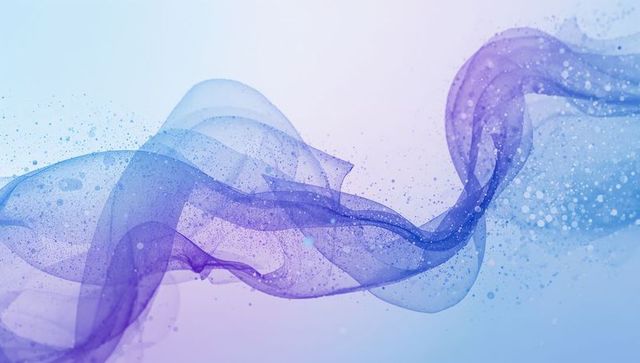 Flowing purple-blue sheer ribbons with sparkling particles pastel gradient wallpaper