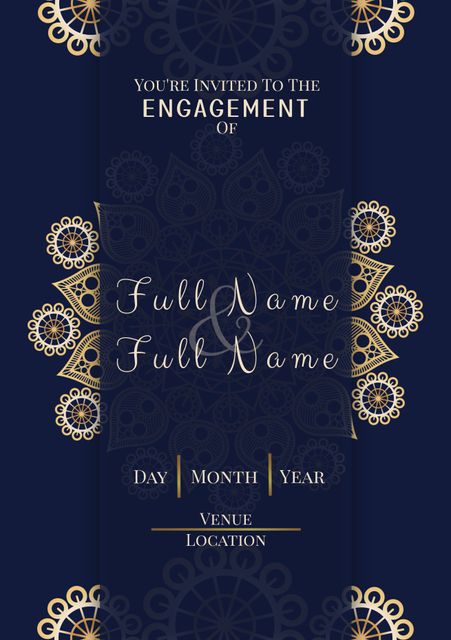 Elegant Engagement Invitation with Indian Patterns on Blue Background - Download Free Stock Templates Pikwizard.com