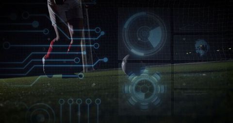 Soccer Player in Motion and Digital Technology Integration at Night