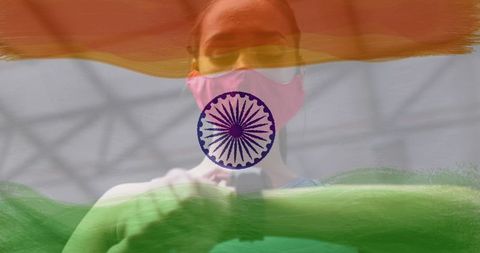 Woman Exercising Outdoors with Indian Flag Theme