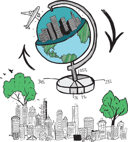transparent doodle of city on globe with airplane - Download Free Stock Videos Pikwizard.com