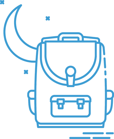 Blue Backpack with Moon in Minimalist Transparent Design