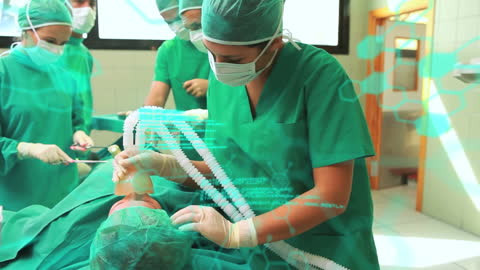 Diverse Surgical Team with Digital Data Overlays