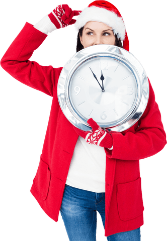 woman in santa hat holding transparent wall clock countdown - Download Free Stock Videos Pikwizard.com