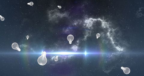 Abstract digital light bulbs floating in space concept