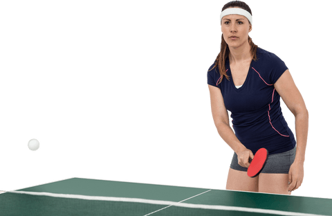 Female table tennis player in focus on transparent background