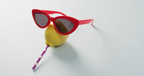 Creative Lemon Wearing Sunglasses with Purple Straw