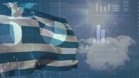 Greek Flag Overlay on Digital Business Interface