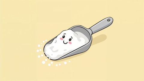 Whimsical milk powder cartoon in scooper with smile