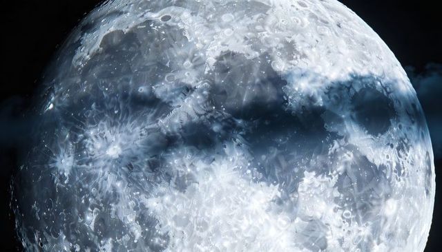 Dramatic close-up moon craters and ray systems with shadow band across lunar surface