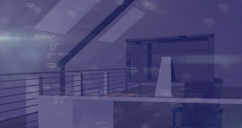 Modern Office with Digital Financial Data Overlay