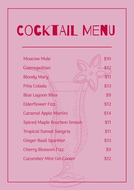 Chic Cocktail Menu with Elegant Pink Design for Bars or Events - Download Free Stock Videos Pikwizard.com