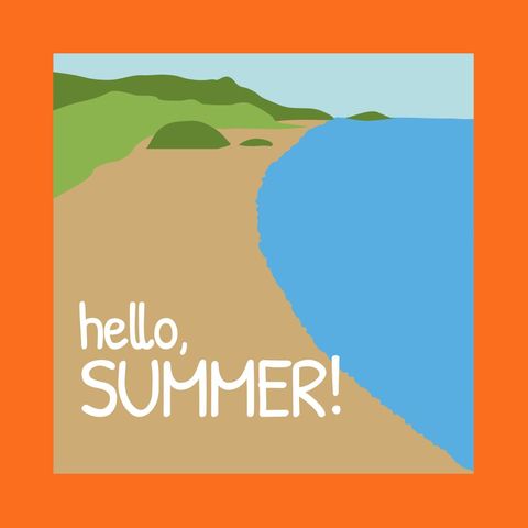 bright beach illustration with hello summer text - Download Free Stock Templates Pikwizard.com