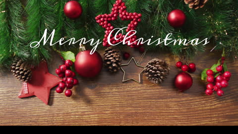 Festive Christmas Decoration with Pinecones and Red Ornaments