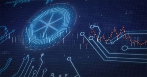 Futuristic digital dashboard with circuitry and data visualization